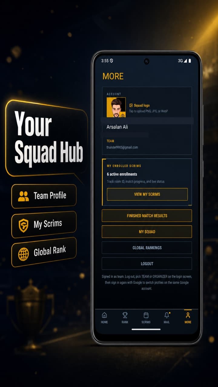 Scrim Zone app: squad hub